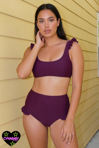 Frill High Waist Swimsuit Set - Plum