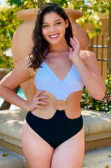 Black White One Piece Swimsuit custom monokini 90s