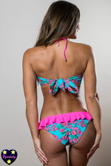 Strappy Bandeau with Tutu Skirt Bottom - Neon Pink Floral Set