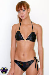 O Ring Sparkly Swimsuit Set - Metallic Festival Black