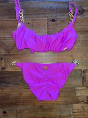 Gold chain Bikini- Magenta Pink Swimsuit Set