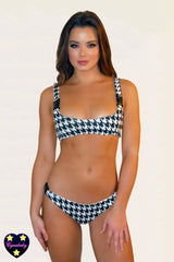 Swimsuit with Buckles - Houndstooth Tank Bikini Set