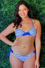 Royal blue and white sailor striped two piece bandeau bikini